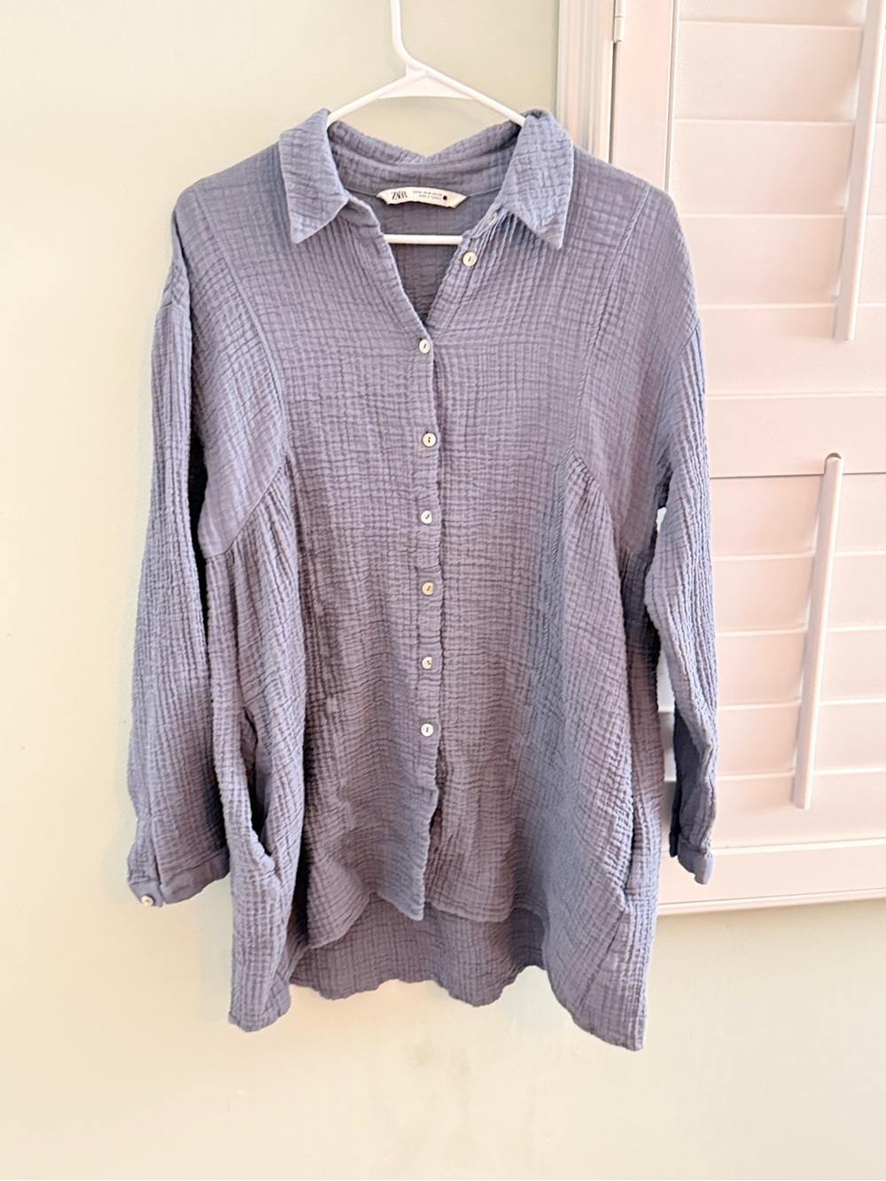 Zara Blue/Periwinkle/Lavender Button-Front Gauze Shirt